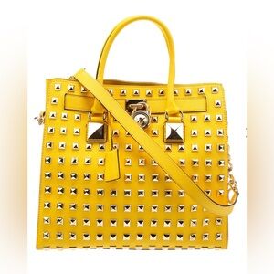 Michael Kors Yellow Studded Hamilton Leather Shoulder Satchel EUC